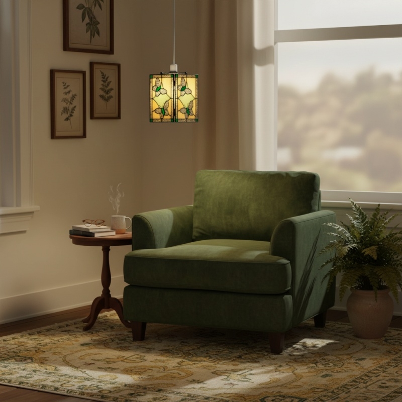 TF Butterfly Pendant Lamp - Artistic Stained Glass Pendant Light for Living Room or Bedroom T835