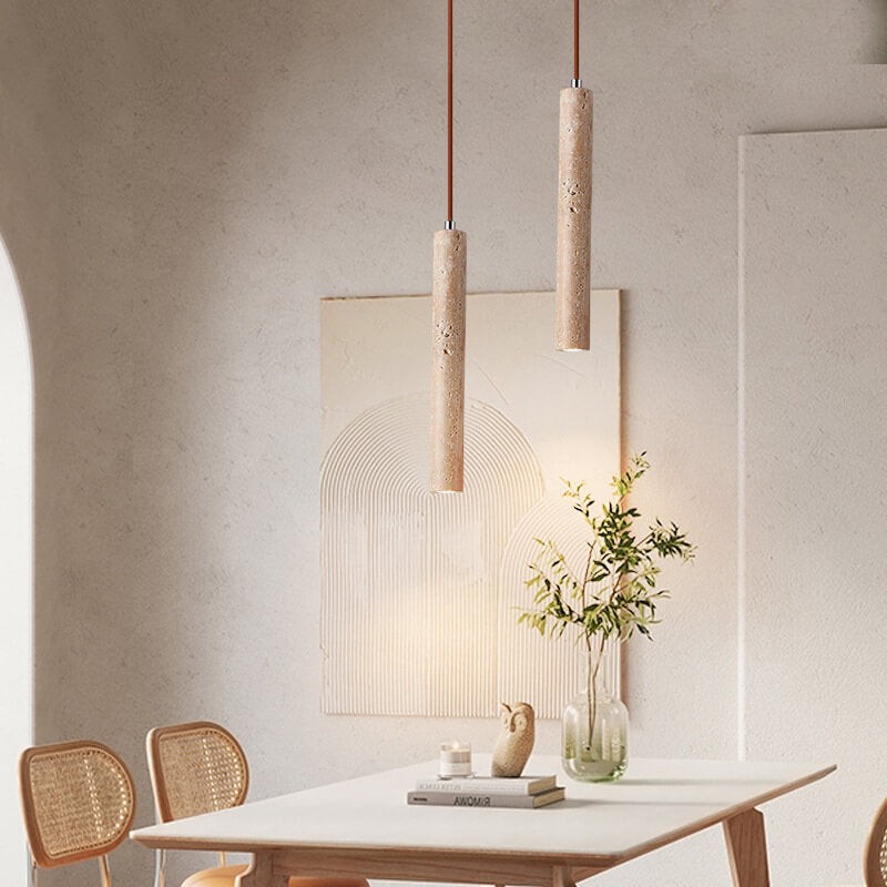 Japanese Wabi Sabi Yellow Travertine Cylinder 1-Light Pendant Light G33