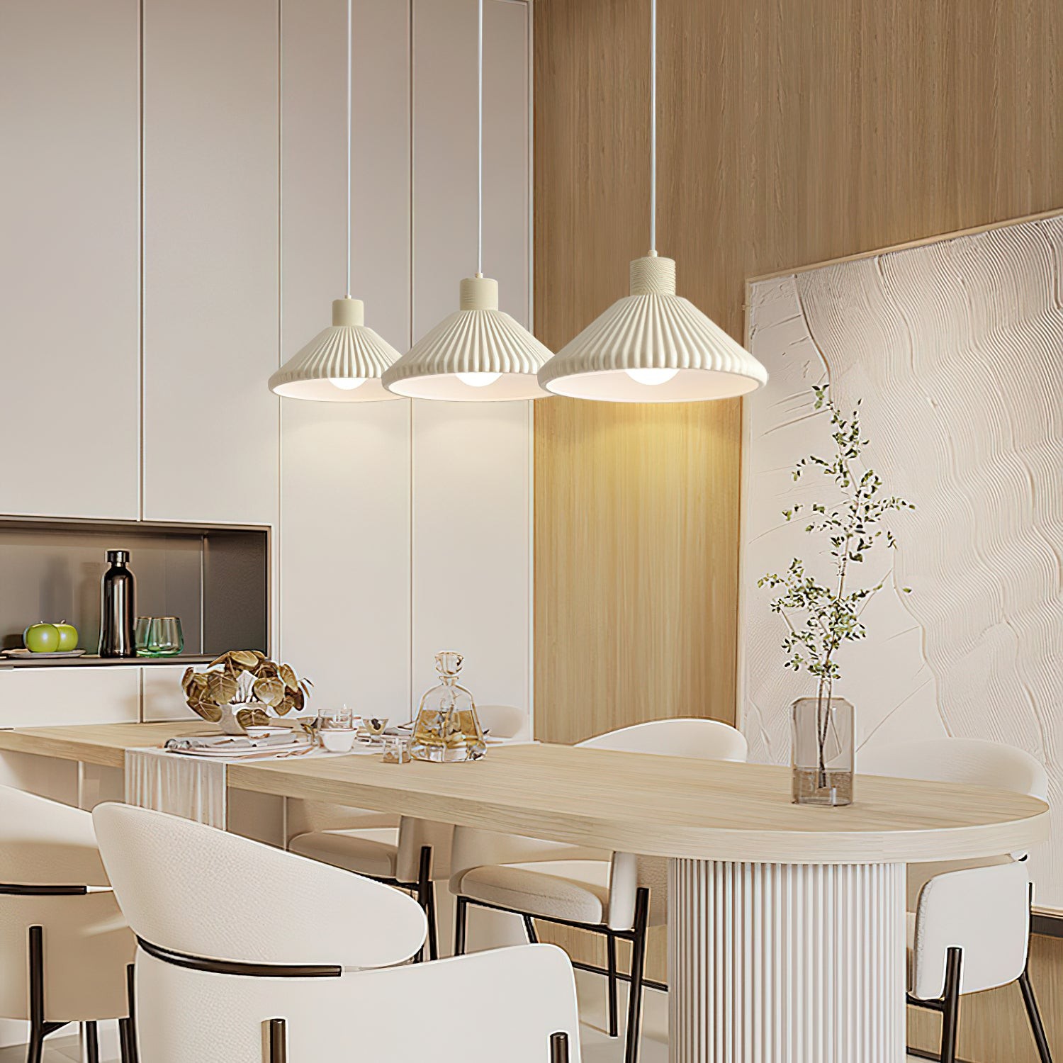 Cream Style Cone Striped Pendant Lamp M229
