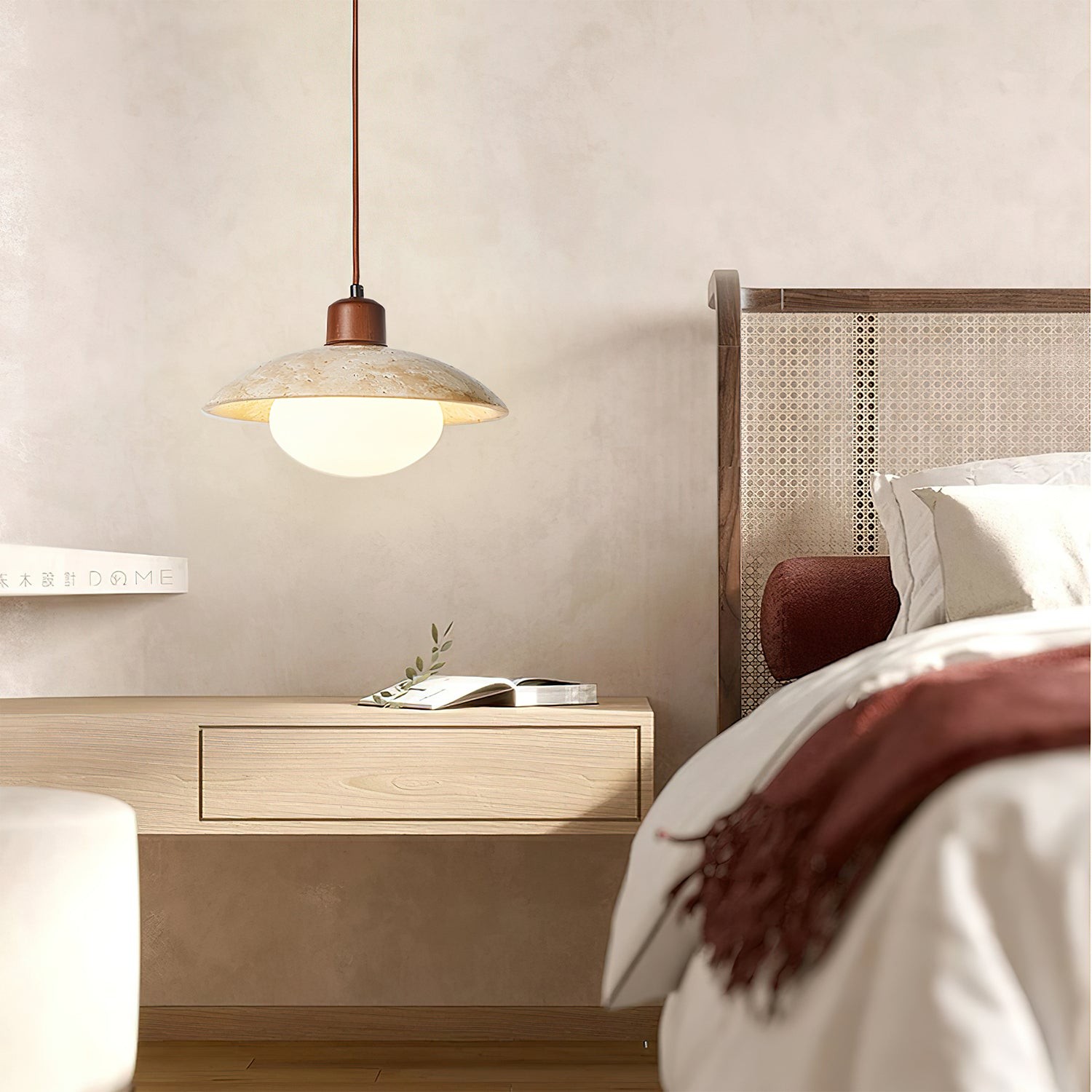 Wabi-sabi Style Travertine Stone Disc Pendant Lamp G05