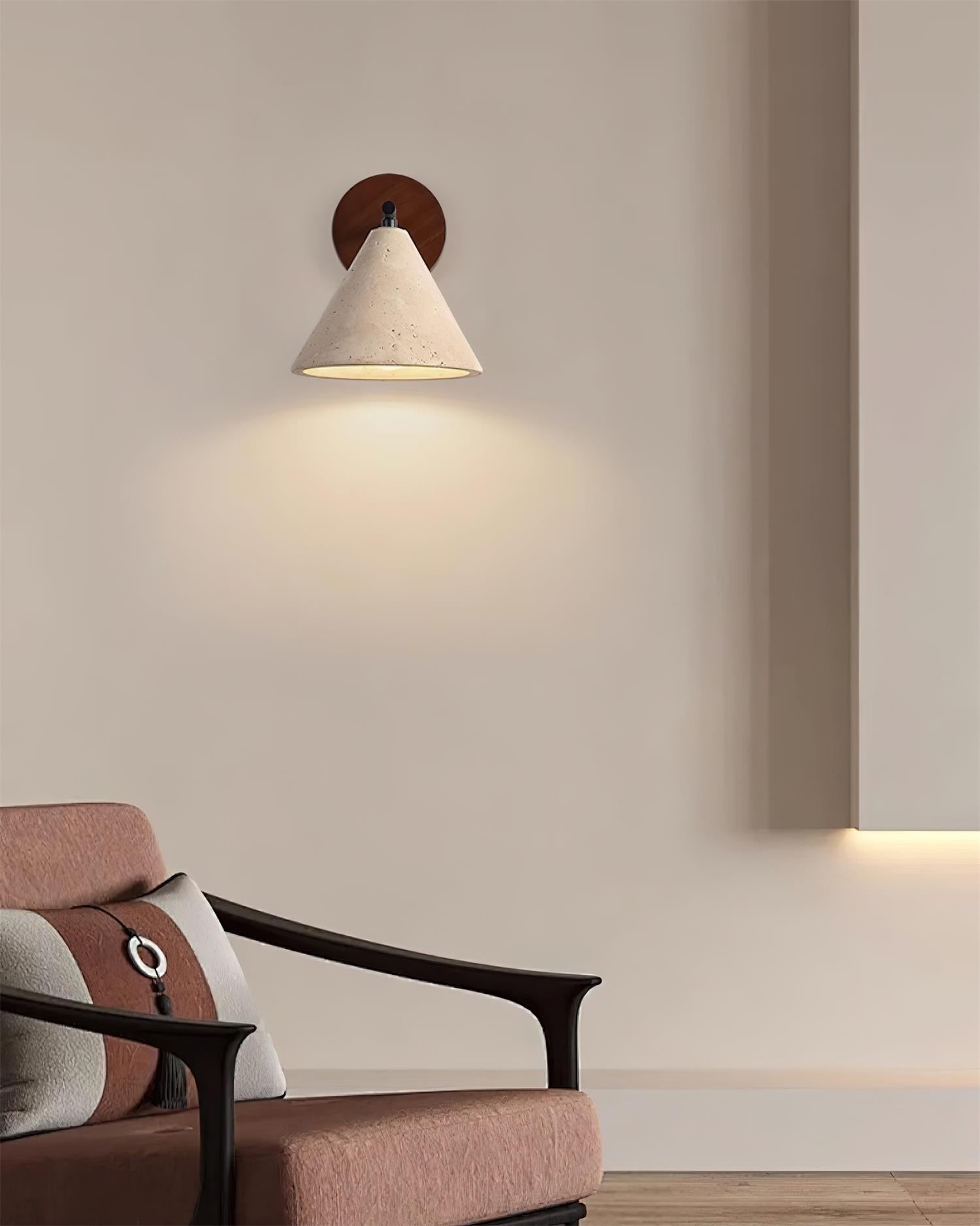 Textured Travertine Cone Wall Light - Minimalist Bedroom Sconce M56