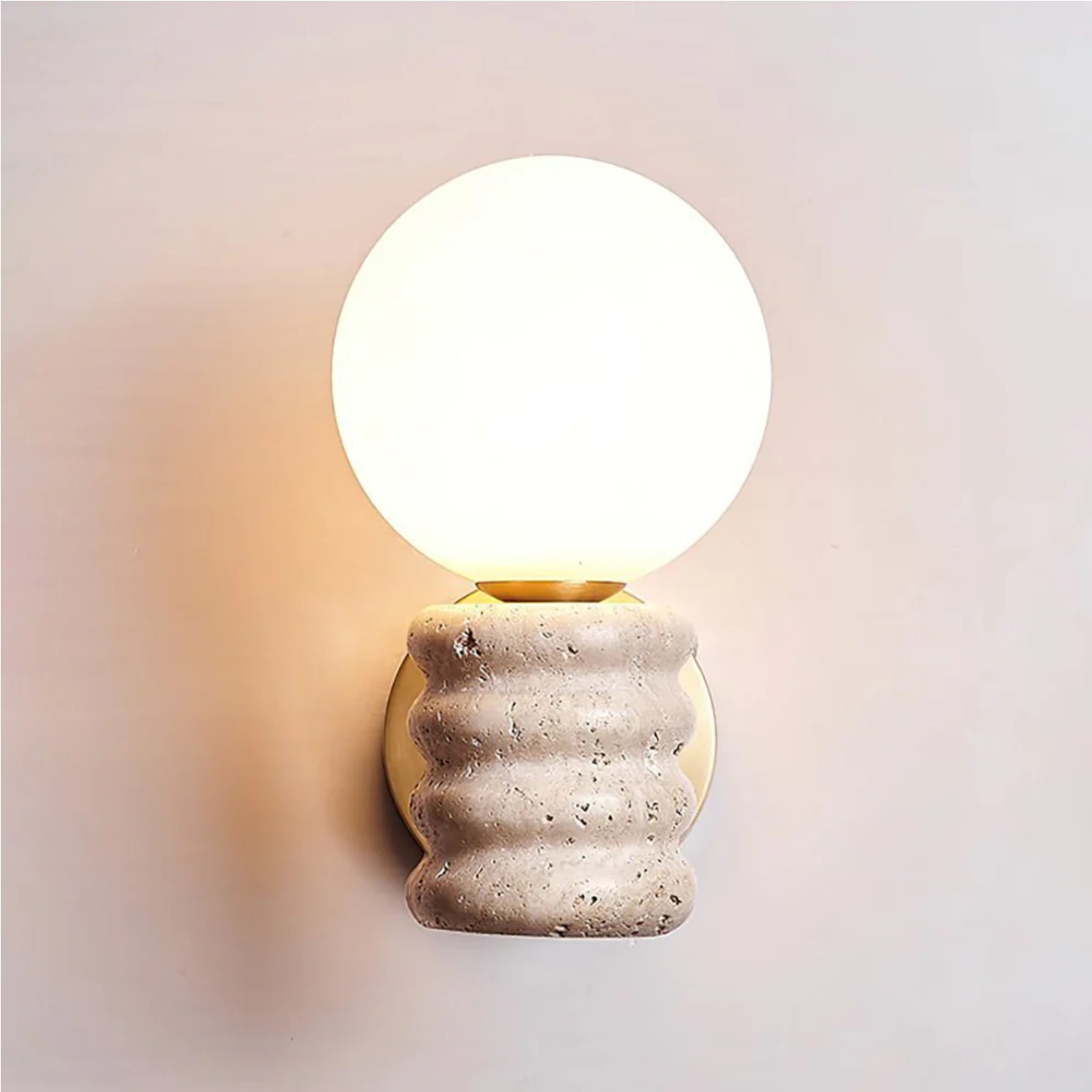 Modern Bulb - Inspired Travertine And Metal Wall Light S330