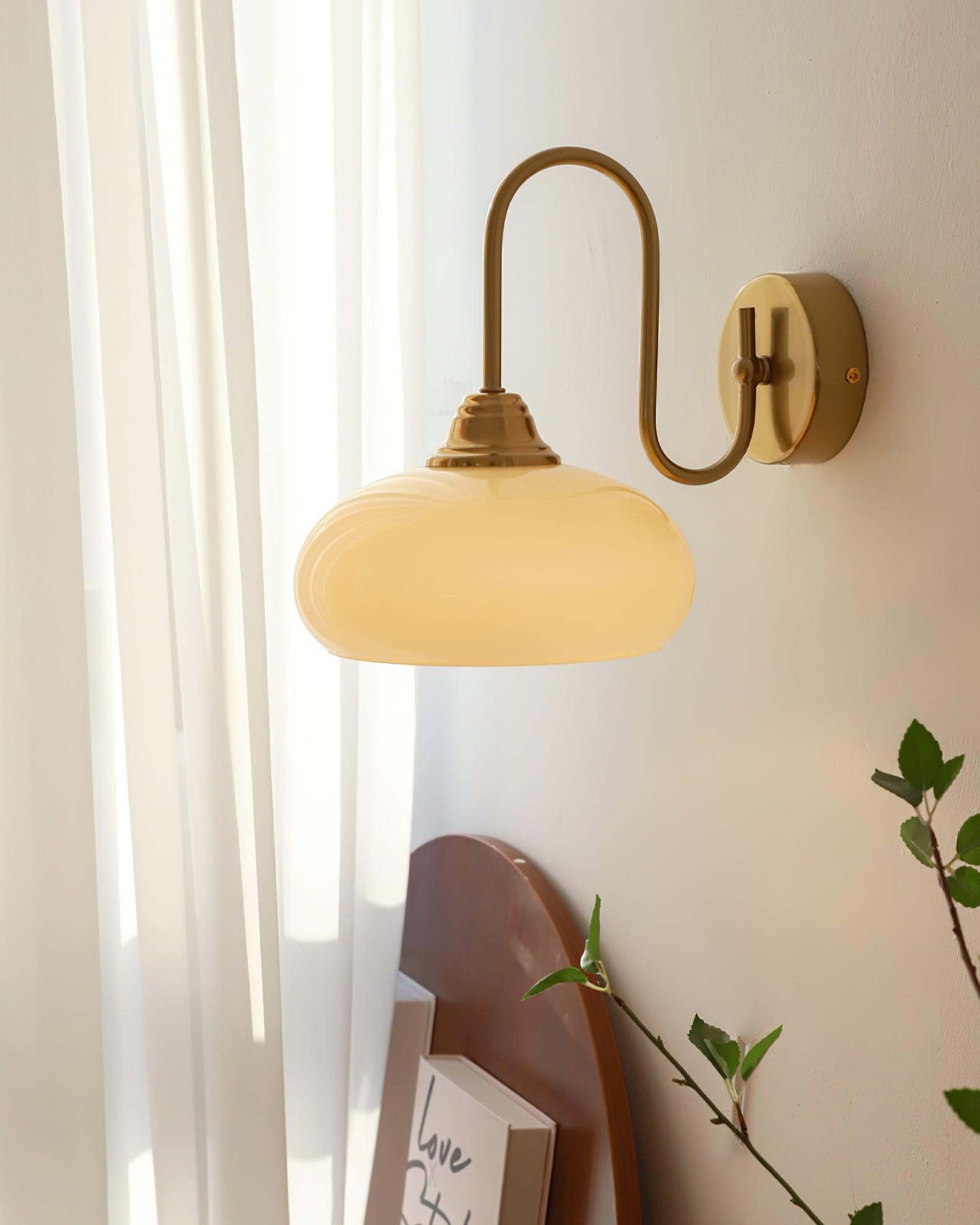 Bauhaus Wind Cream Glass Shade Metal Curved Pole Wall Sconce G45