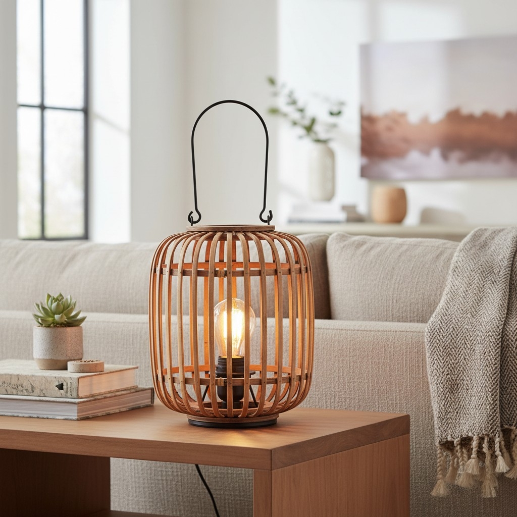 Yumeko Ambient Table Lamp - Open Bamboo Cage Design Stylish and Eco Friendly for Living & Bedroom T988