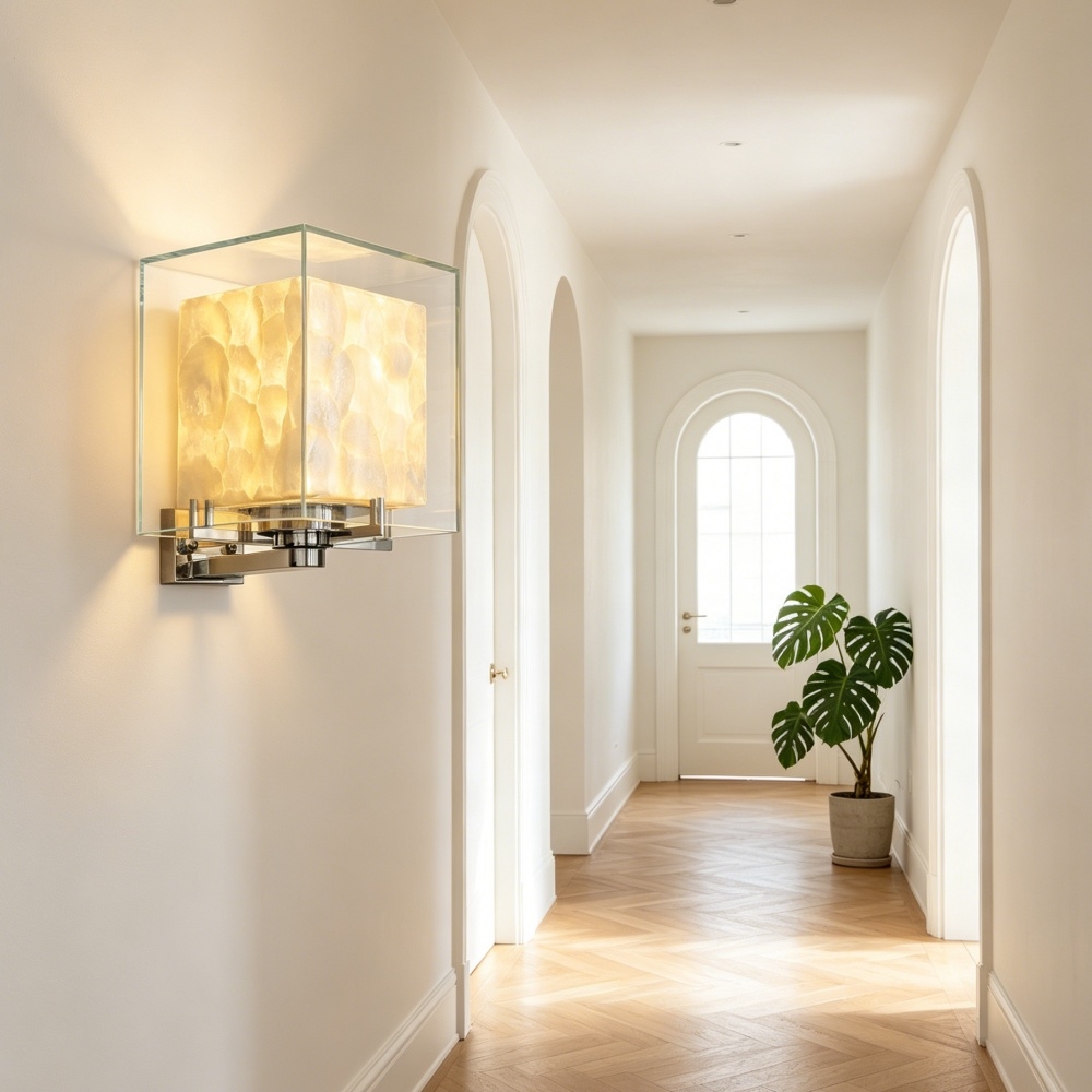 Beamira Mica Square Wall Lamp - Glass Shade Shell Decorative Wall Light for Hallway T2209