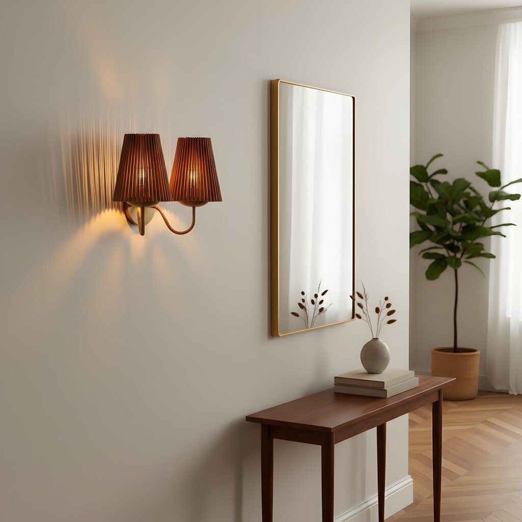 Zhoove Bamboo Wall Lamp - Pleated Natural Shade Design for Living Room or Bedroom T733