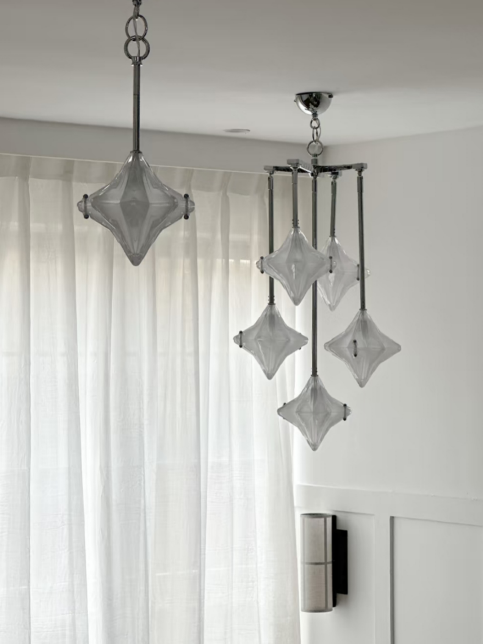 Art Deco Astris Star Chandelier - Frosted Glass Deco Fixture for Dining Room T433