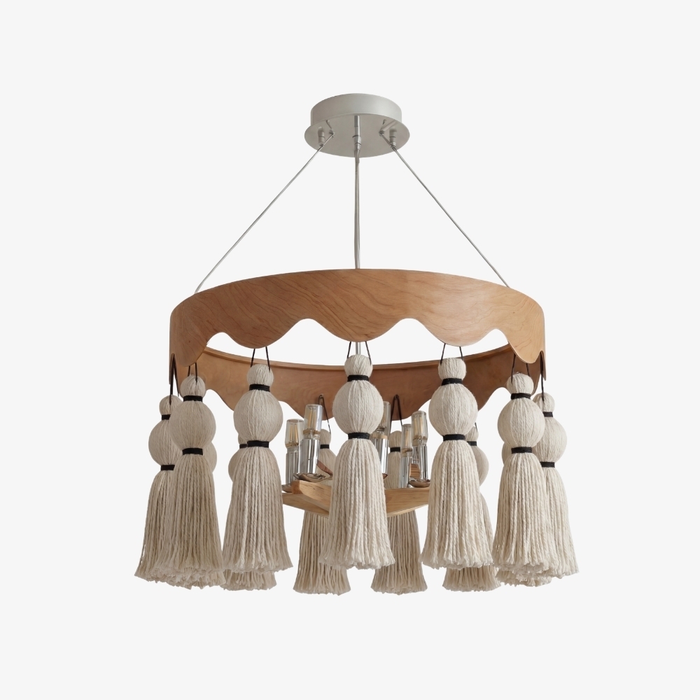 FringeAura Boho Tassel Chandelier - Large Cotton Fringe Chandelier for Dining and Living Room T1108