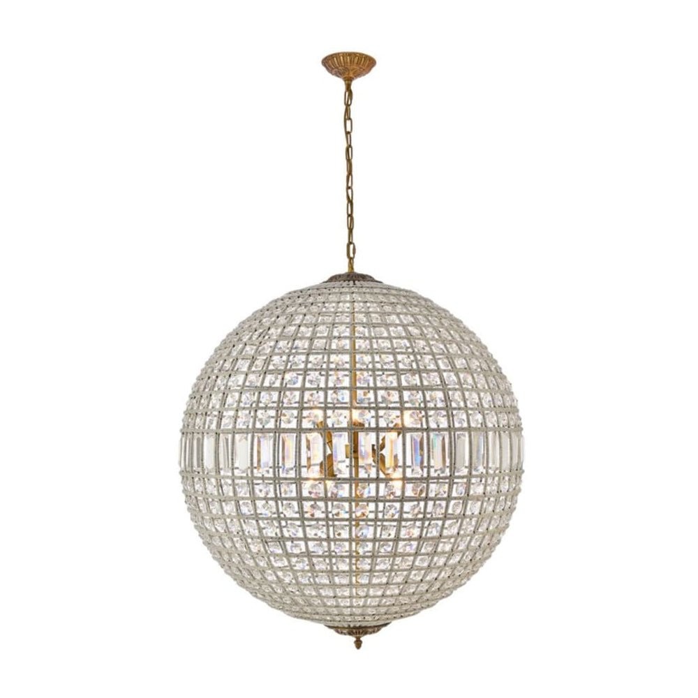 Vintage Luxe Brass Crystal Orb Chandelier G95