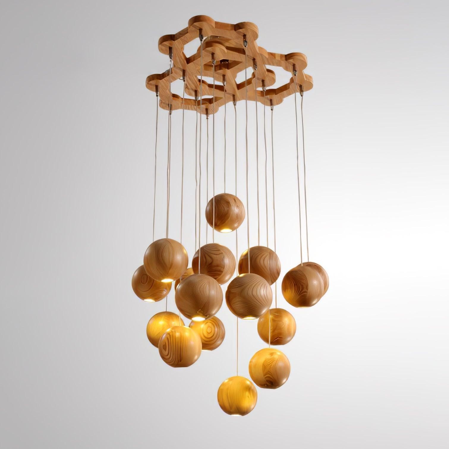 Wooden Orb Sphere Cluster Pendant Light G72