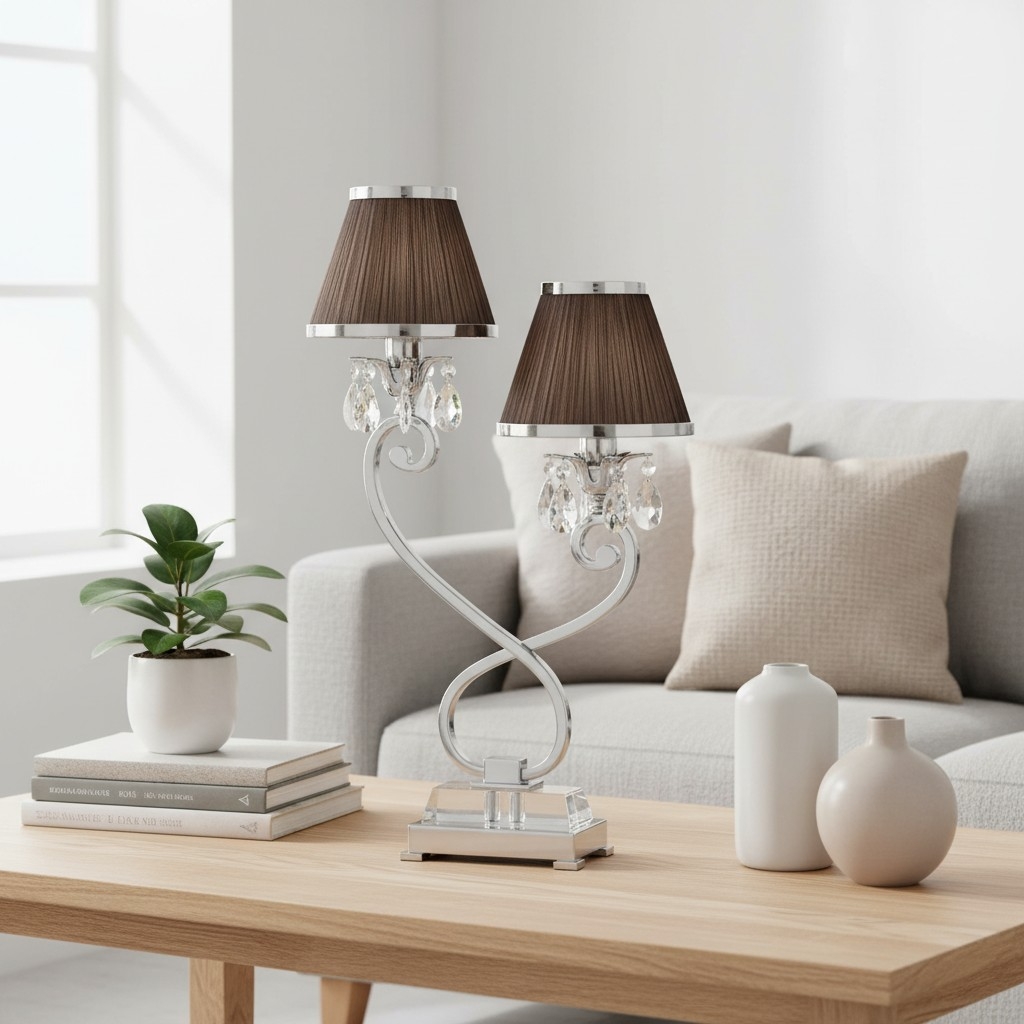 Talonis Double Table Lamp - Dual Shades and Metal Base for Bedroom and Living Room T941