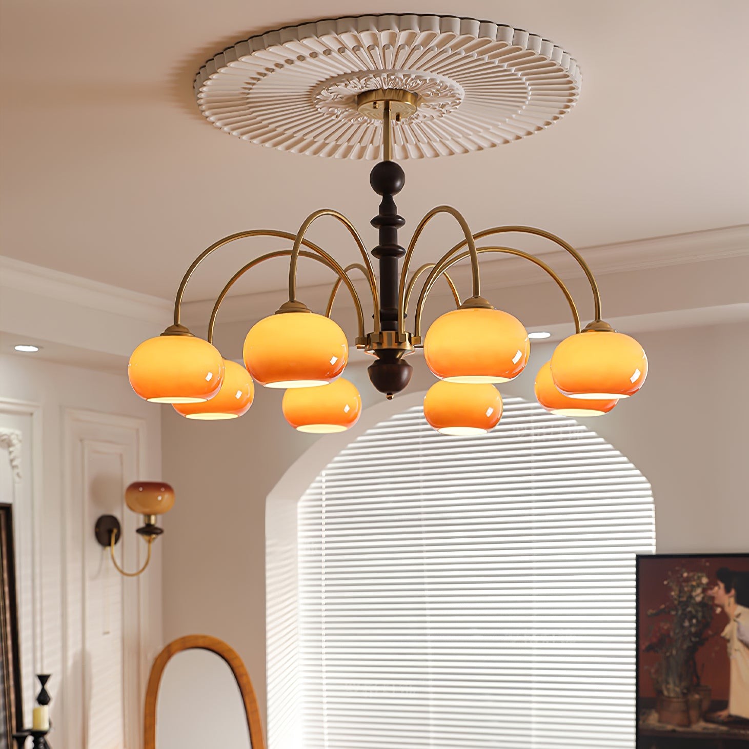 Vintage Bauhaus Persimmon Chandelier M422