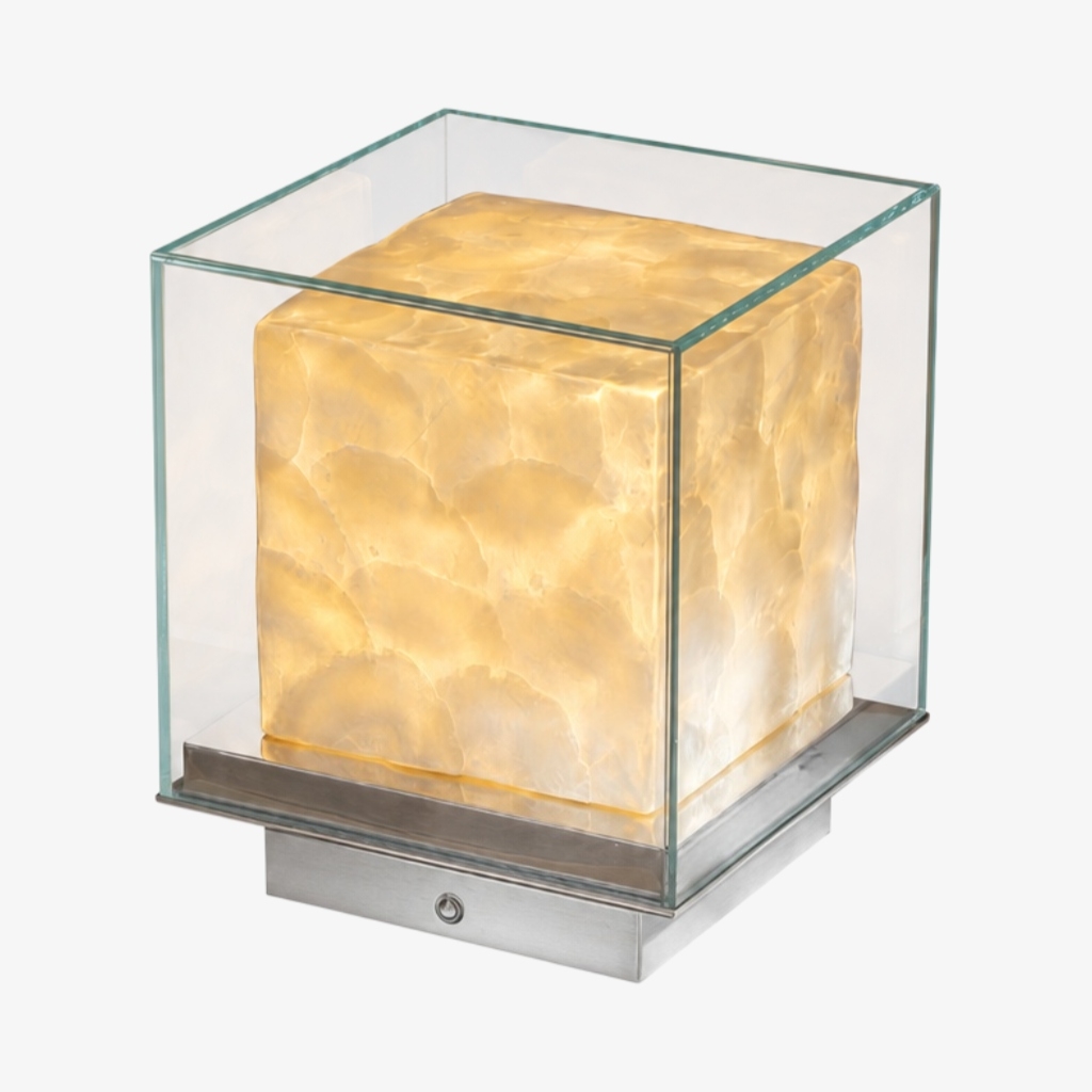 Beamira Mica and Shell Table Lamp - Modern Square Shade Accent Light for Bedroom T2196