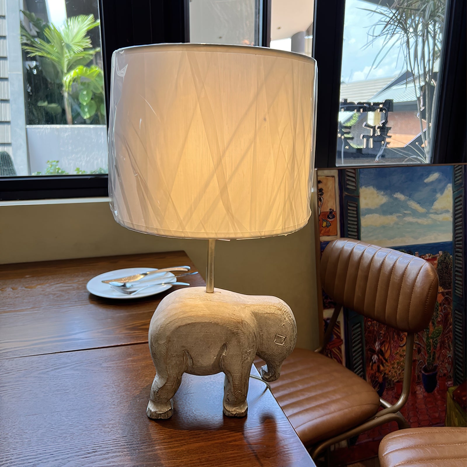 Carved Wood Animal Table Lamp T1745