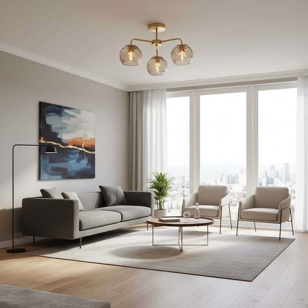 Elegant Brass Finish 3-Light Ceiling Lamp - Globe Semi Flush Light T460