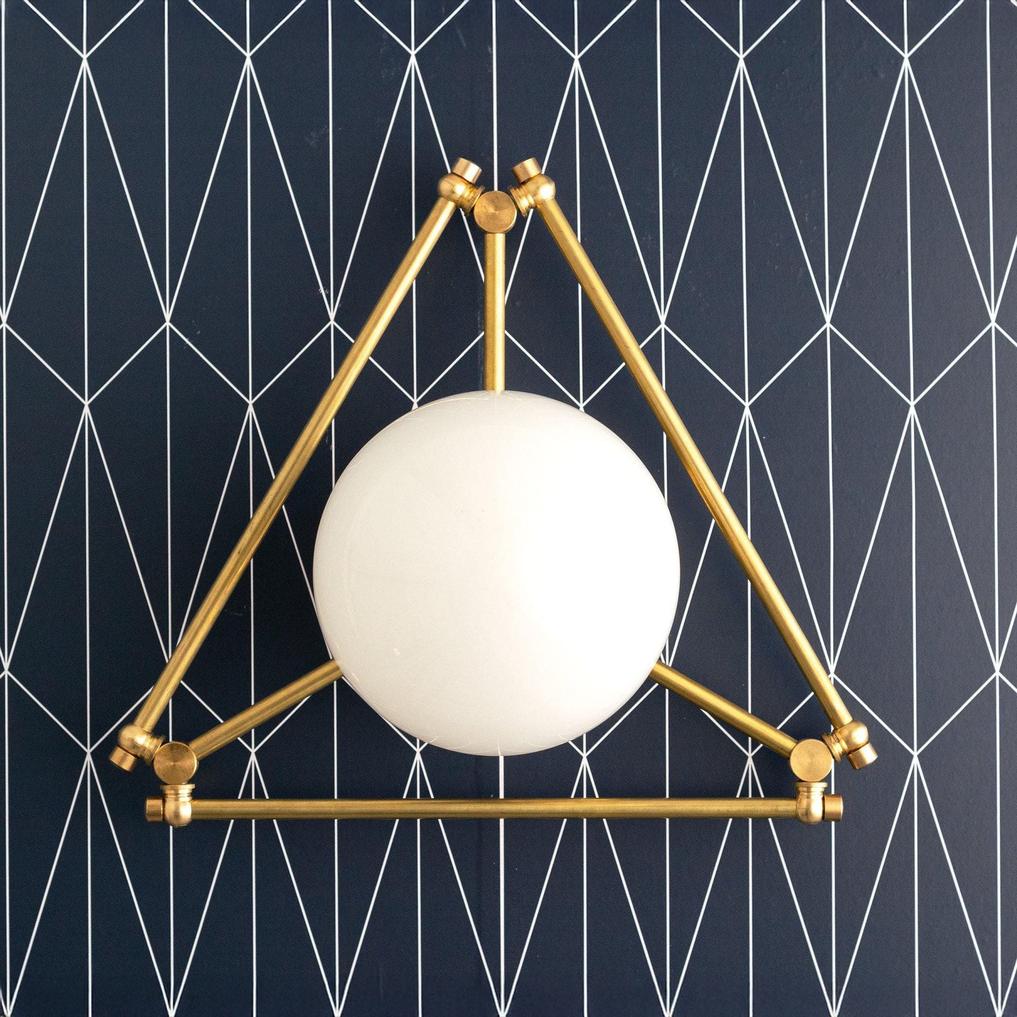 Glorica Glass Geometric Brass Ceiling Light - Hand-Blown Globe Design T363