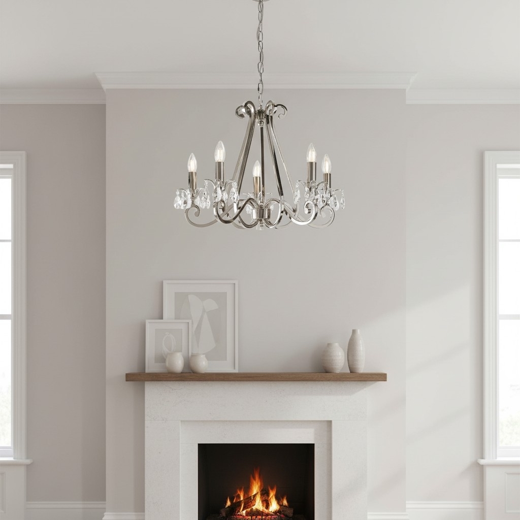 Talonis Crystal Chandelier - Traditional Candle-Style Brass and Nickel for Living Room and Dining Room T962