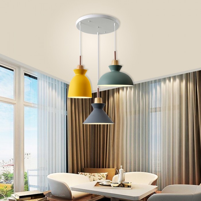 MULTI Scandinavian Metal Wood Macaroon Pendant Light for Bedroom S32