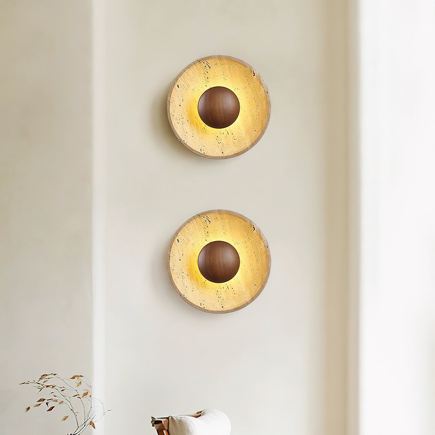 Medieval Yellow Travertine Wood Wall Lamp G28