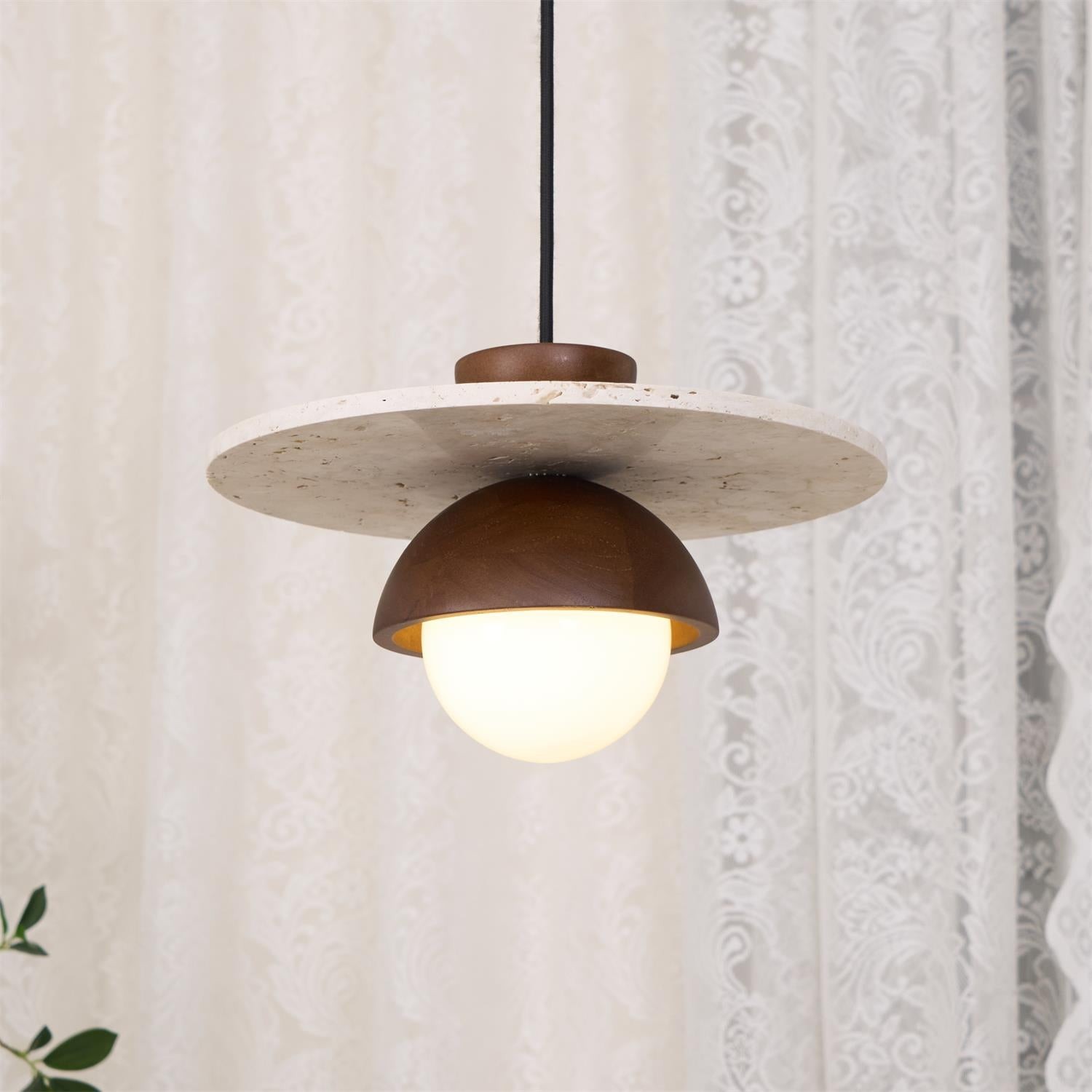 Travertine Disc Hemispherical Wooden Lampshade Chandelier P029