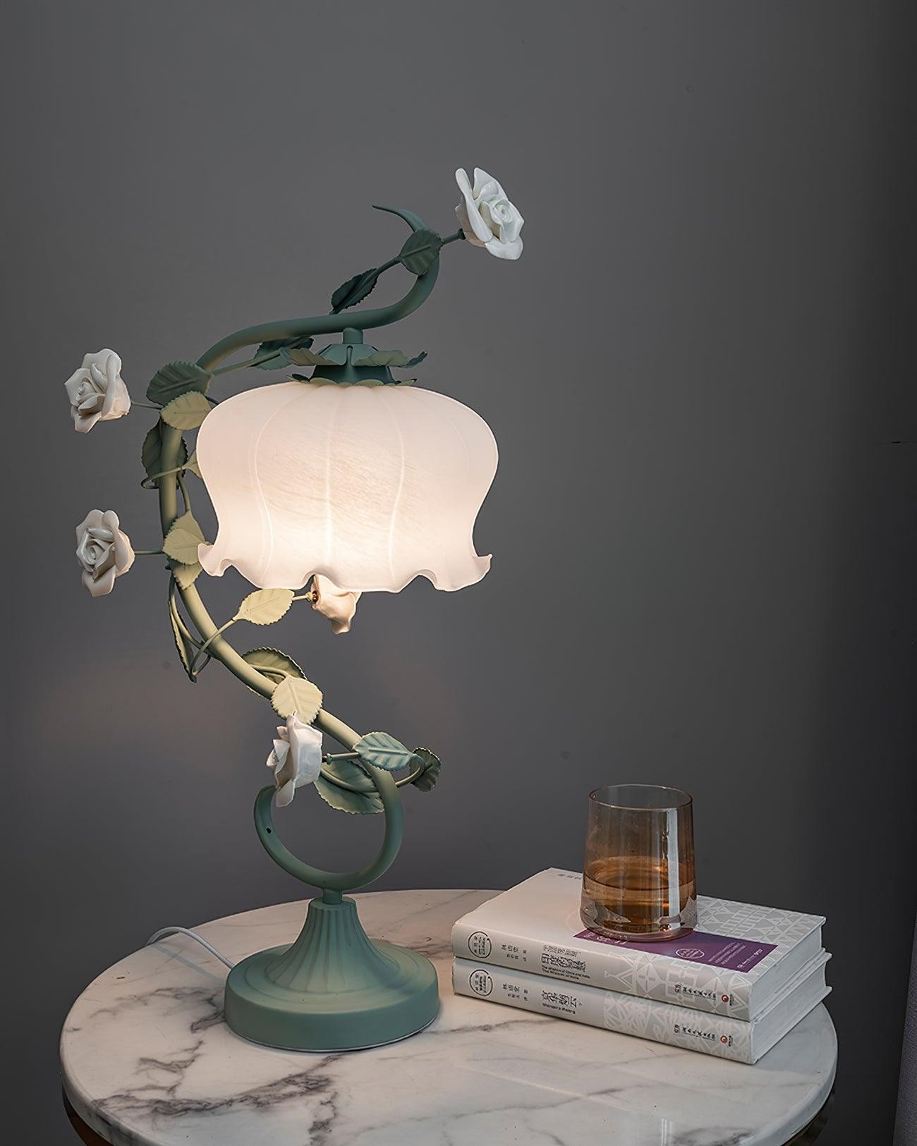 Green Pink White Rose Flower Table Lamp M107
