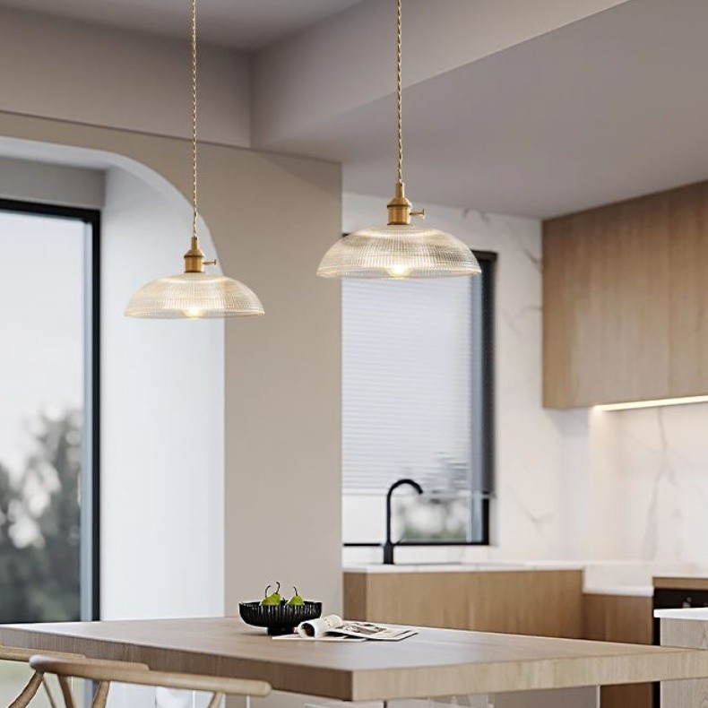 Modern Spiral Pendant Light – Textured Ribbed Glass Shade S225