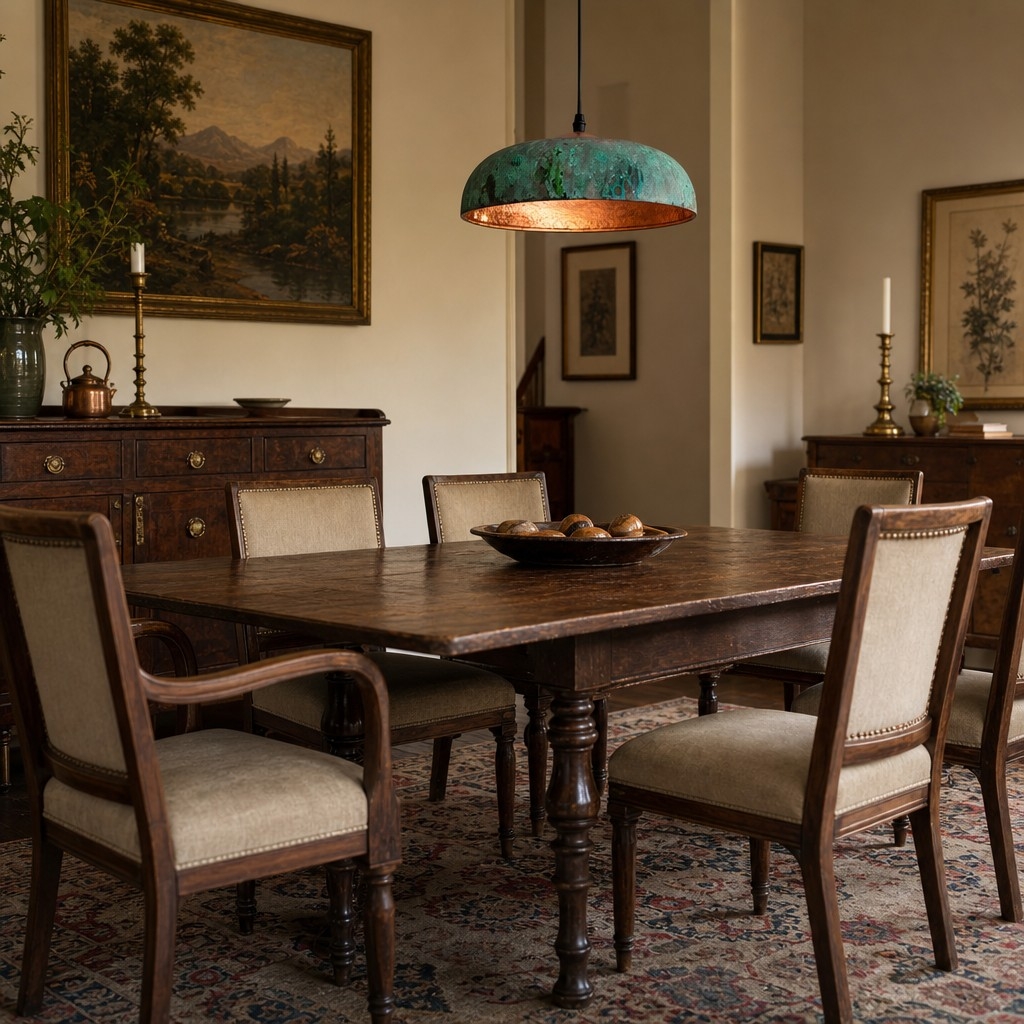 Aerugix Vintage Hammered Copper Dome Pendant Light - Natural Metallic Finish for Dining Room T2250