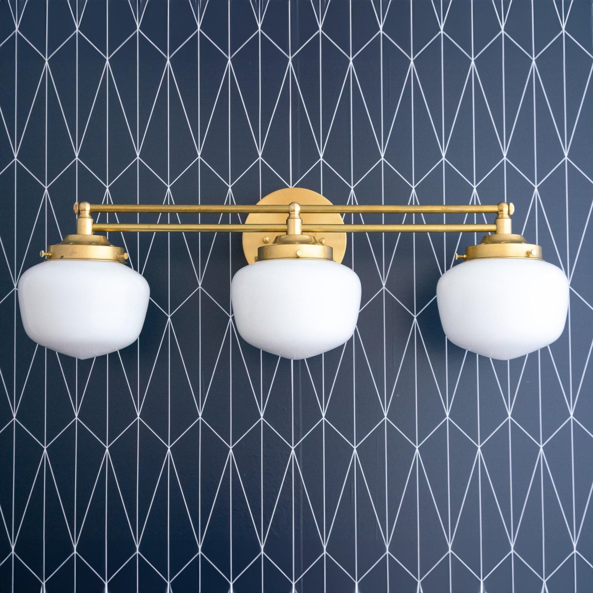 Opalume Glass Art Deco Vanity Light - Bathroom Wall Sconce with White Glass Shades T306