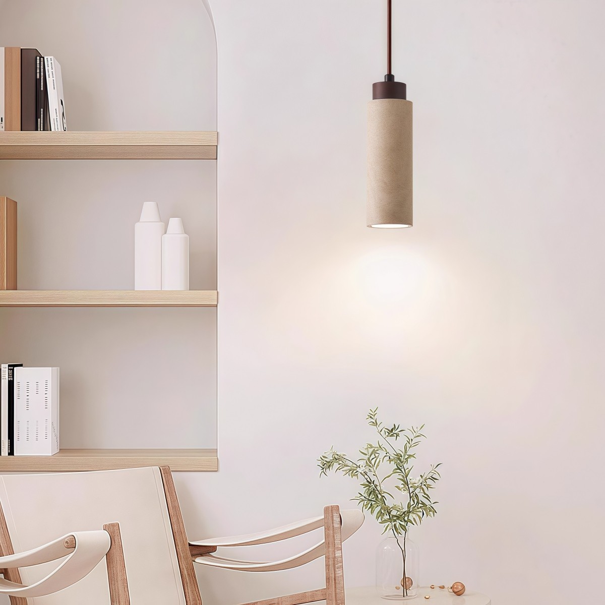 Minimalist Beige Travertine Cylinder Pendant Light S268
