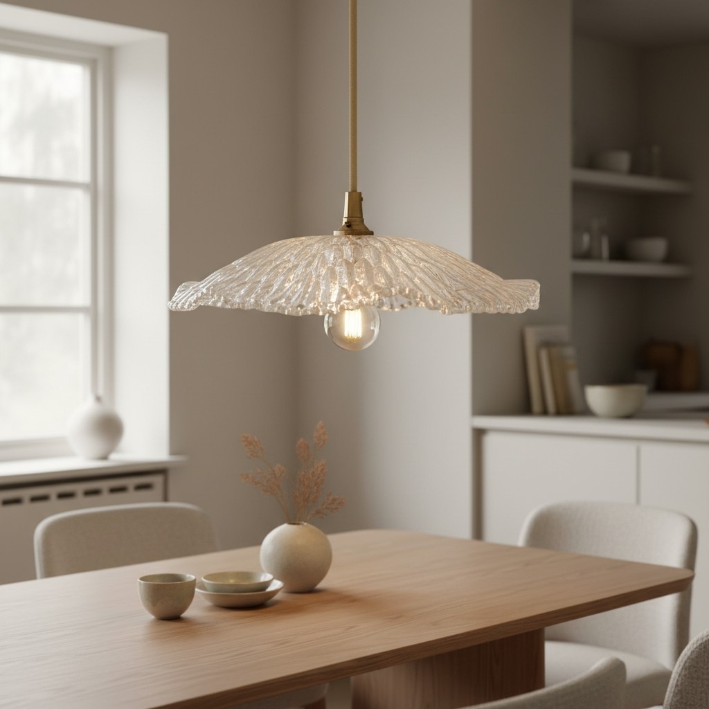 Floriaxis Floral Glass Pendant Light - Floral Glass Shade with Braided Cable for Kitchen or Dining T960