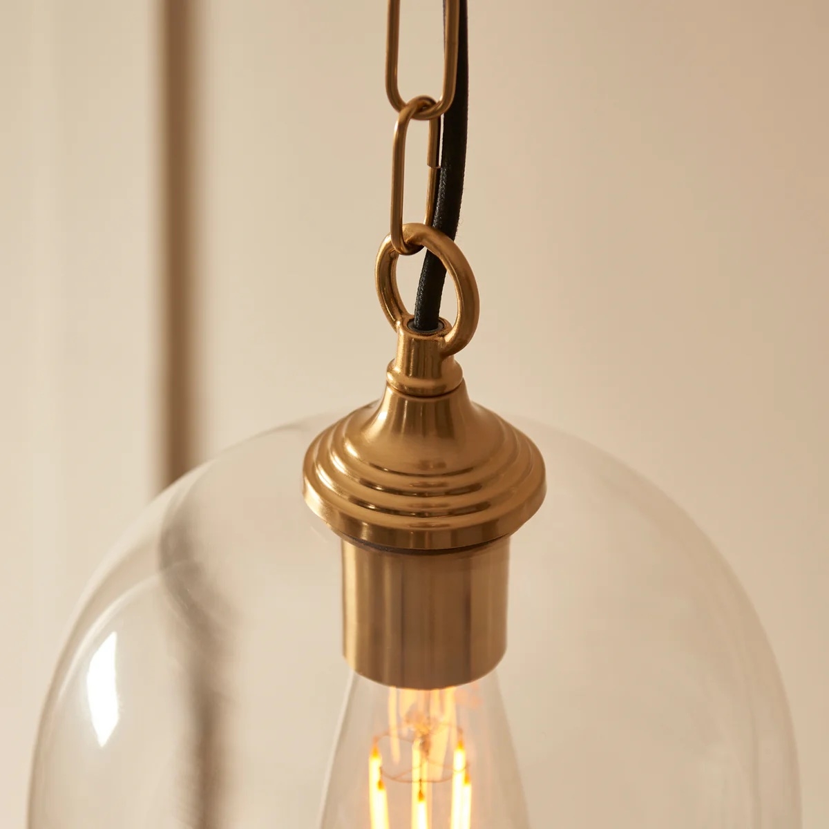 Brazara Glass Dome Pendant Light - Classic Metal Trim Design for Kitchen and Dining T916