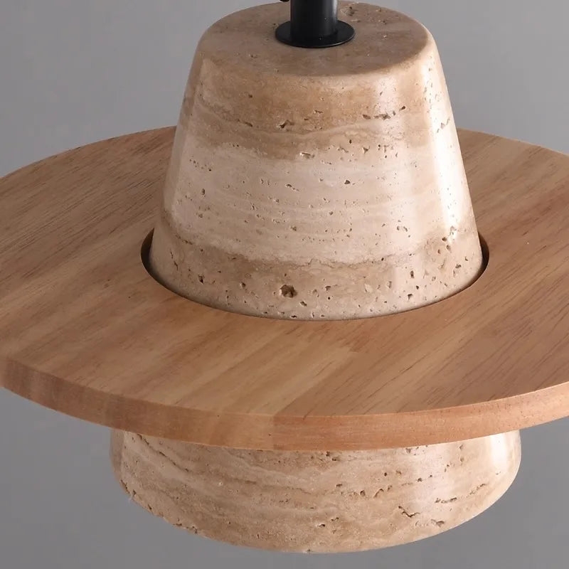 Travertine Medieval Wood Stone Pendant Light T2147