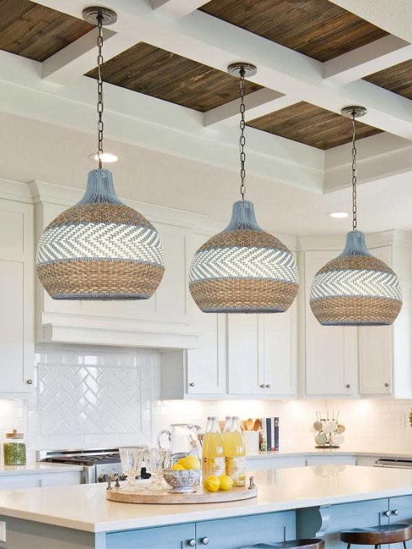 Handwoven Blue Rattan Pendant Light T116
