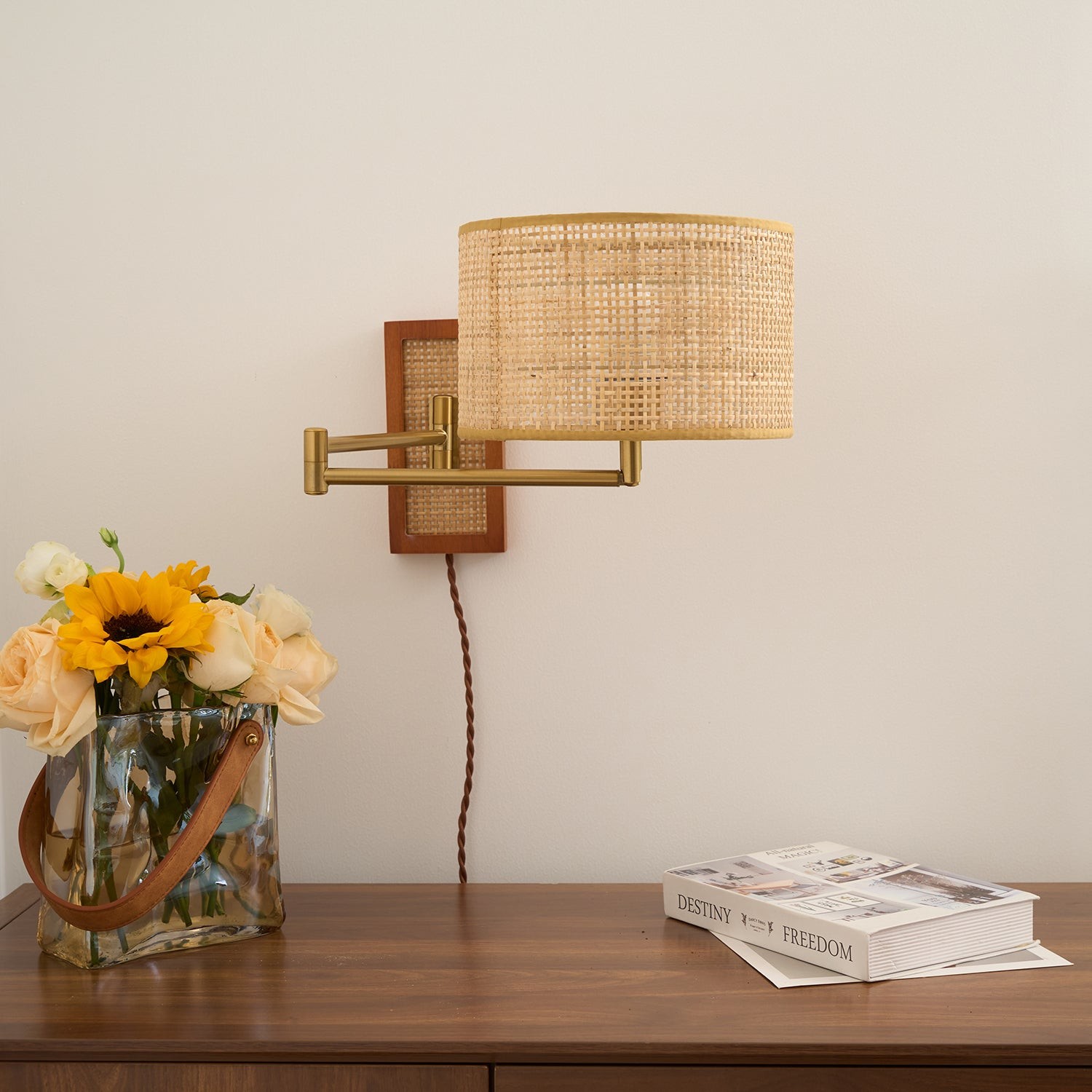 Rattan Swing Arm Wall Lamp P013