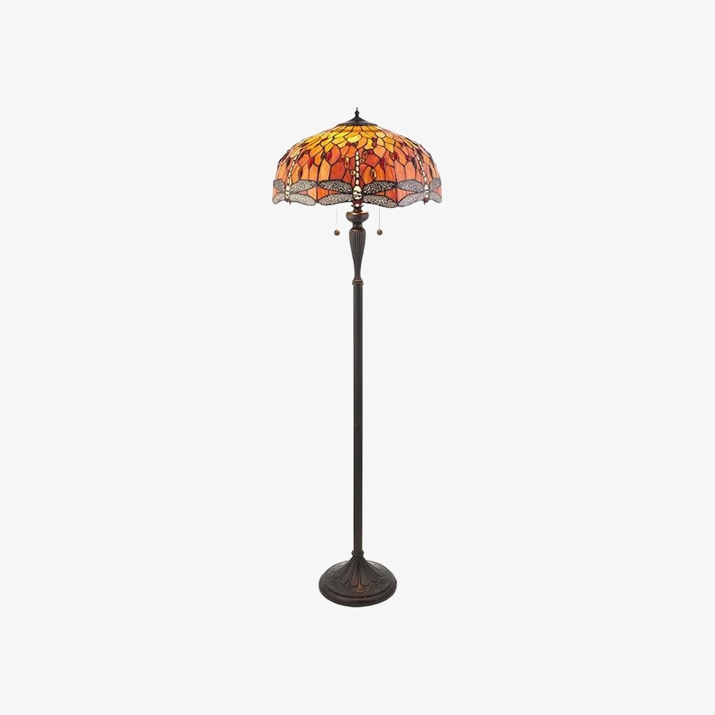 TF Dragonfly Motif Floor Lamp - Vintage Stained-Glass for Living Rooms T935