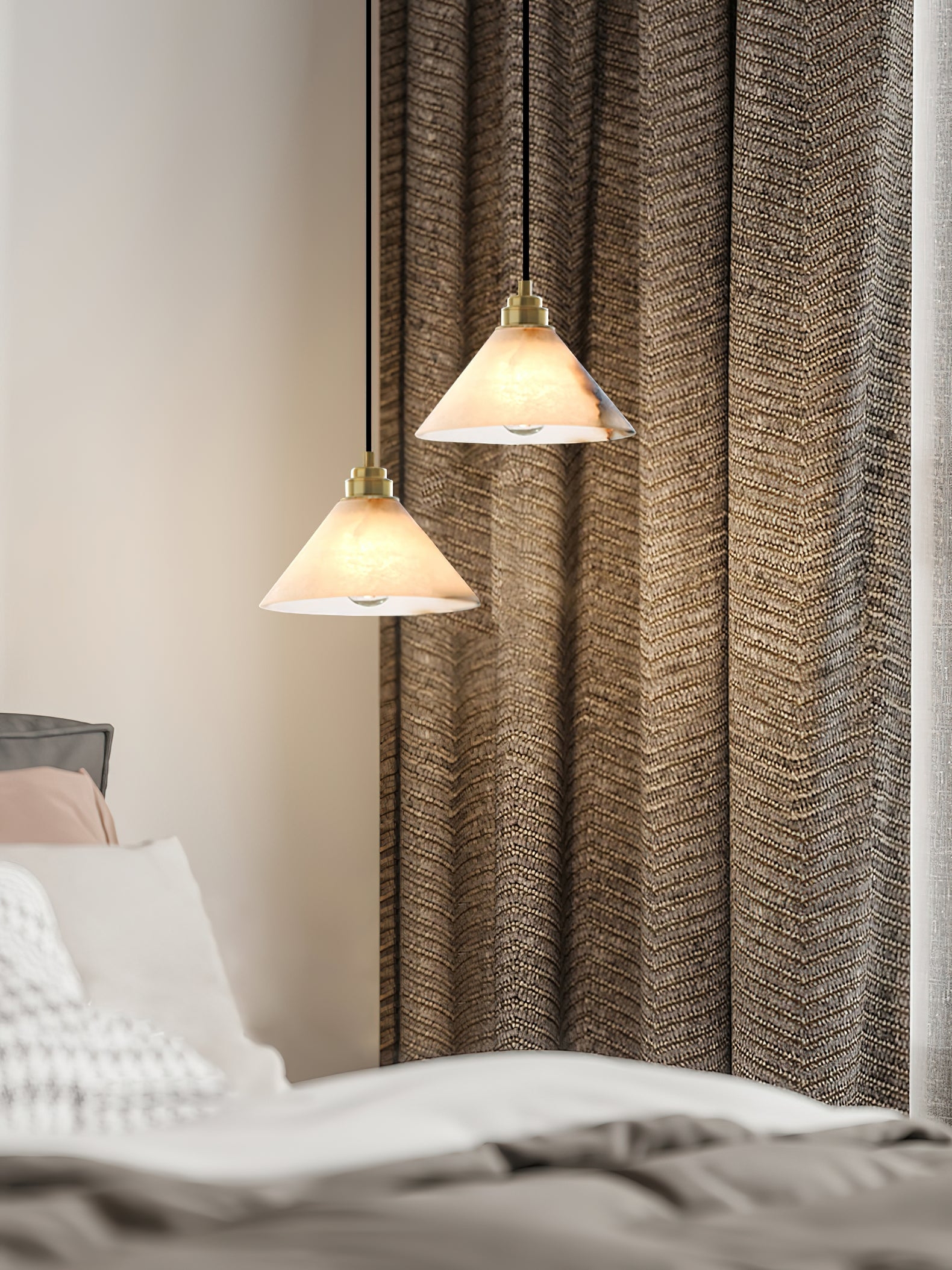Conical Brass Alabaster Pendant Lamp T1649