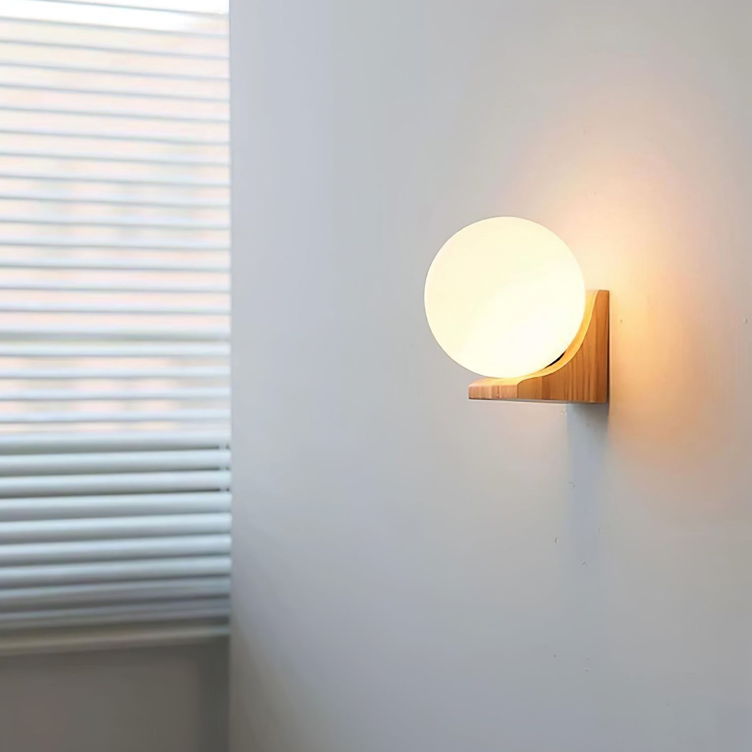 Minimalist Wooden Geometric Bracket Glass Globe Wall Lamp M371