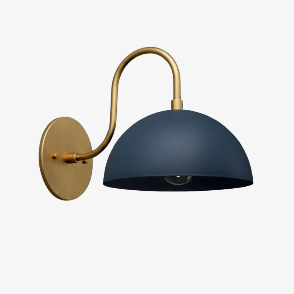 Curva Metal  Industrial Wall Sconce - Curved Brass Arm - Hammered Dome Light Fixture T408