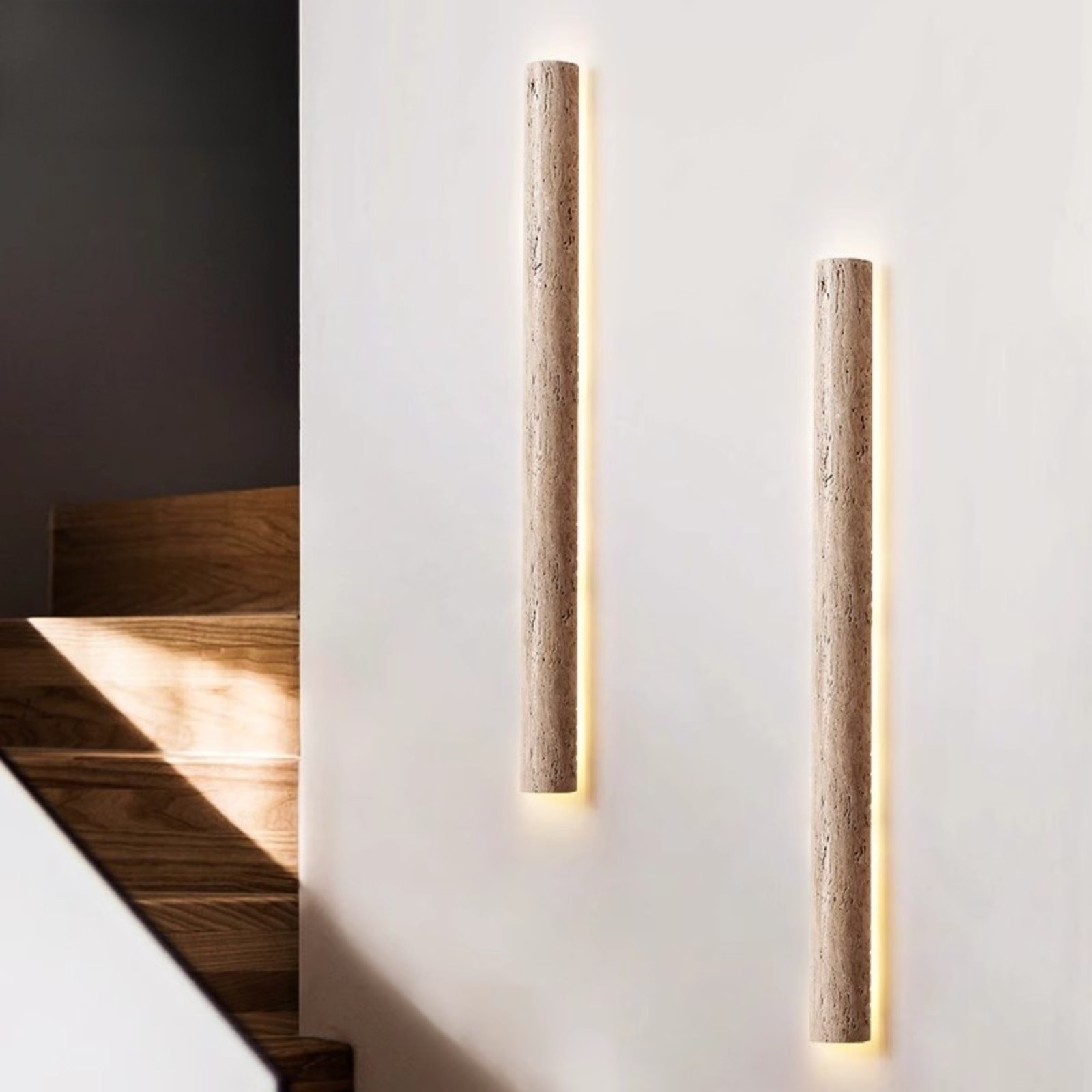 Minimalist Travertine Stick Rod Stone Accent Wall Sconce S328