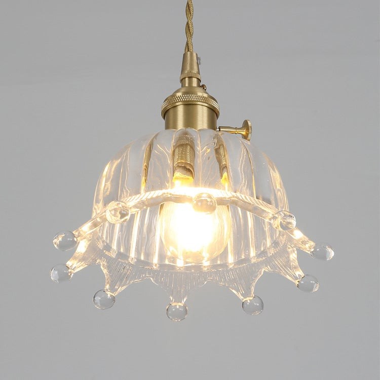 Traditional Japanese Brass Walnut Glass Ceramic Cylinder Conic Flower Bowl 1-Light Pendant Light For Dining Room T260