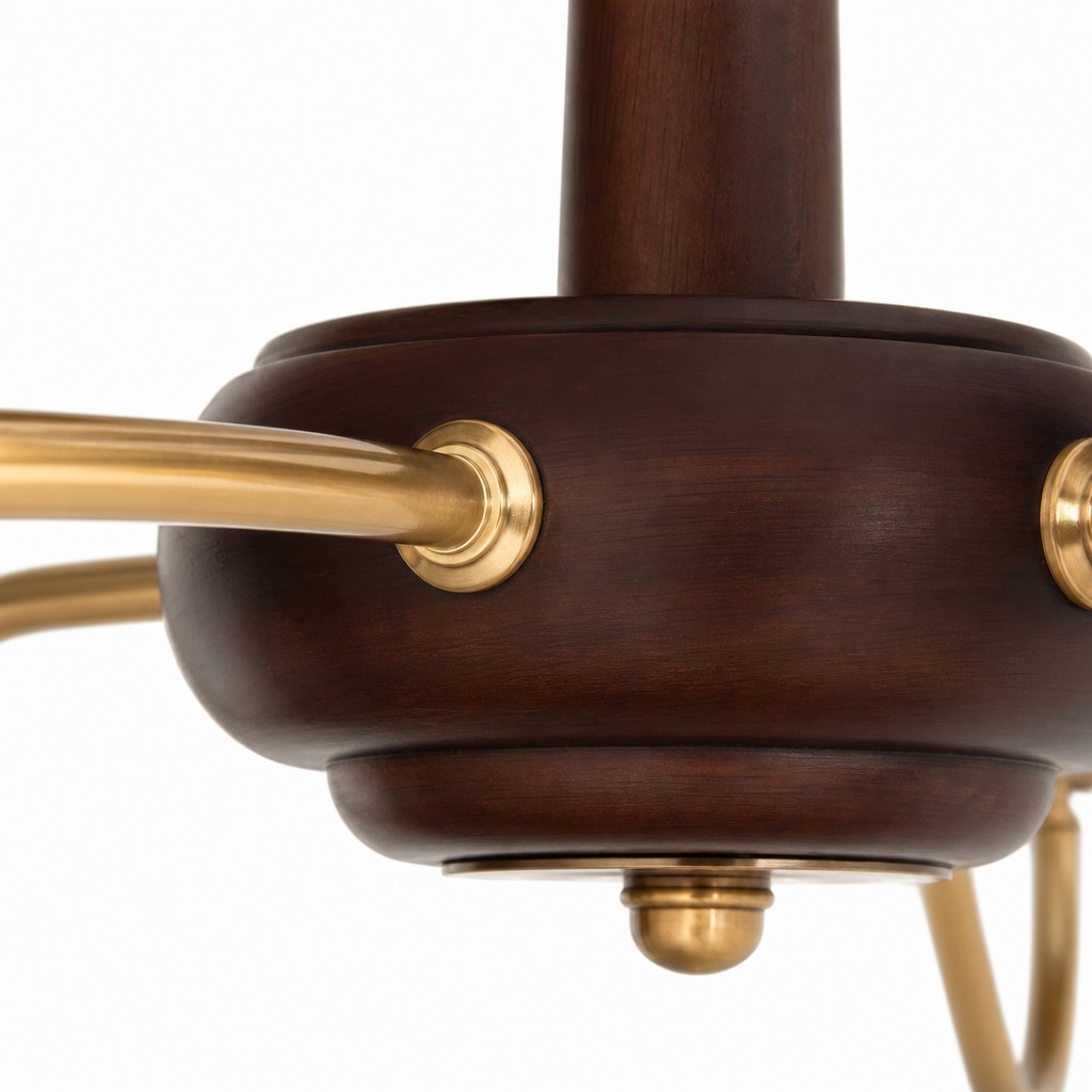 Solmire Rustic Chandelier - Wooden Mental Frame with Fabric Shades for Living Room T2208