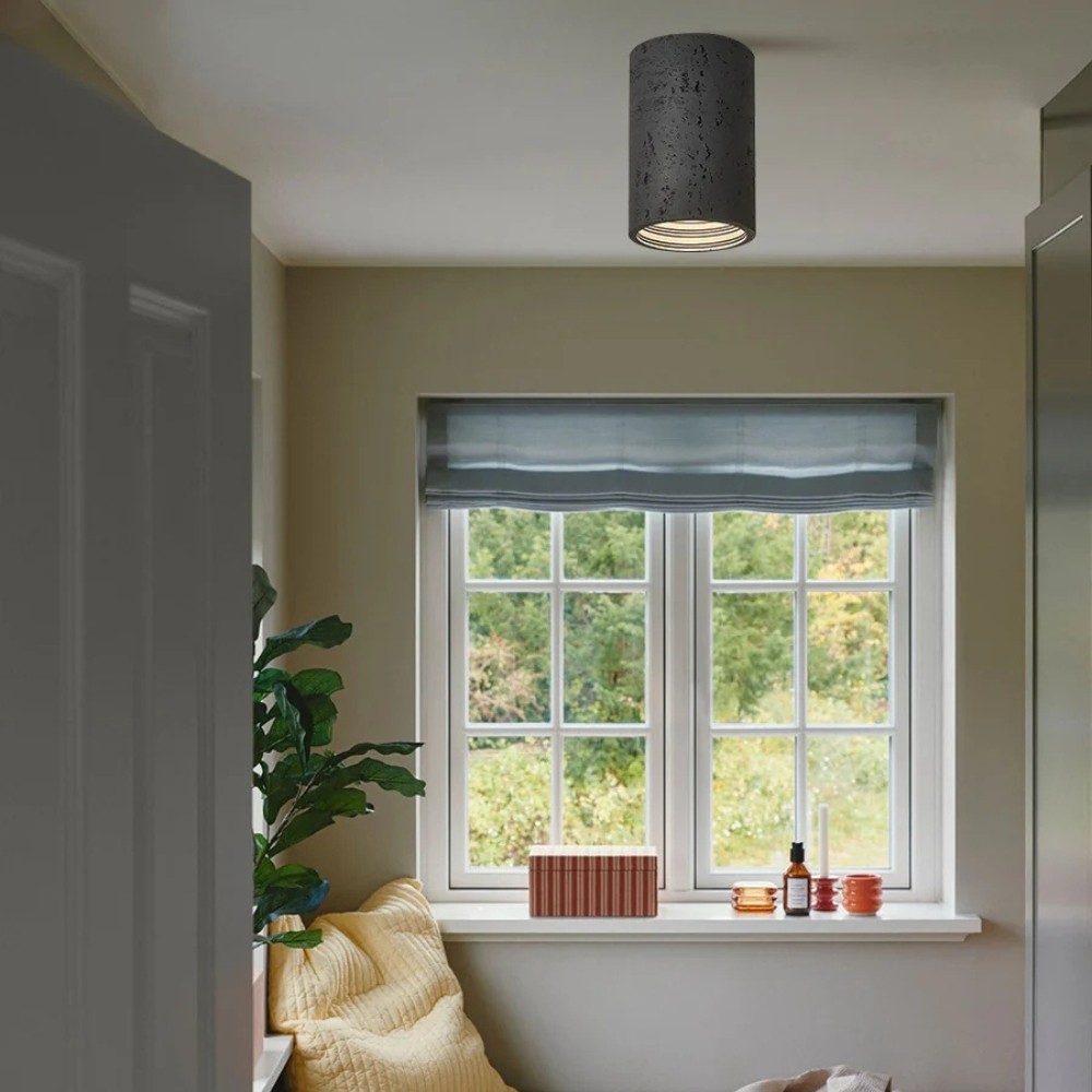 Cylindrical Ceiling Light - Modern Travertine Living Room M72