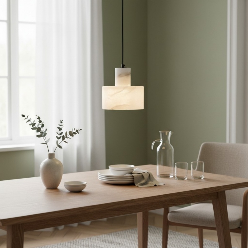 Cylorion Alabaster Pendant Lamp - Modern Minimalist Hanging Light for Dining Room T1158