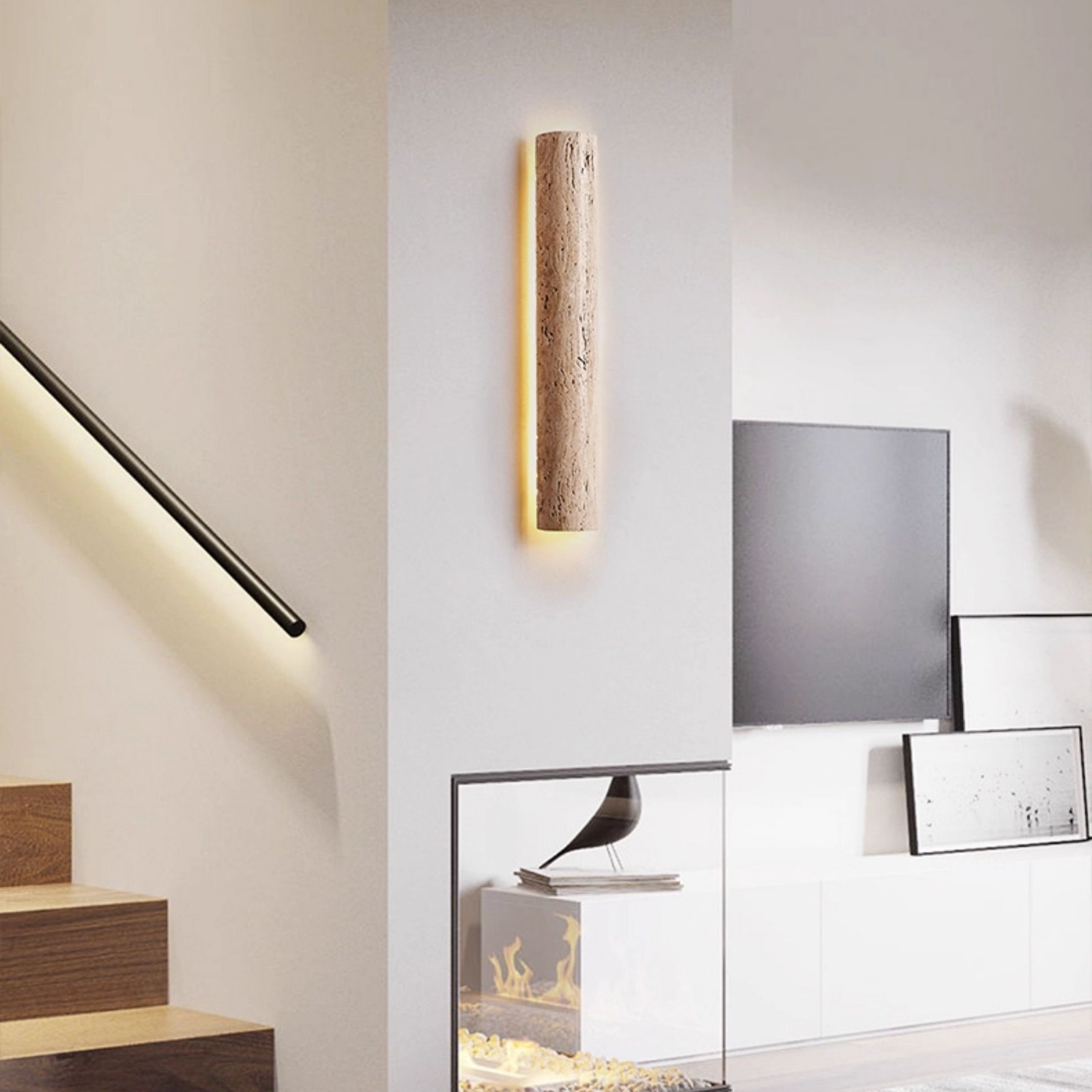 Minimalist Travertine Stick Rod Stone Accent Wall Sconce S328