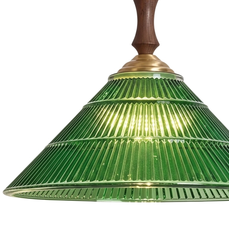 Elunaris Vintage Trumpet Shape Pendant Light with Green Glass Shade for Dining Room T1114
