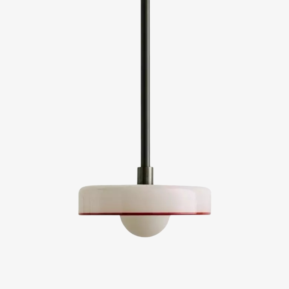 Kalo Modern Pendant Light - Sleek Metal Rod and Disc Orb Glass Design T1058