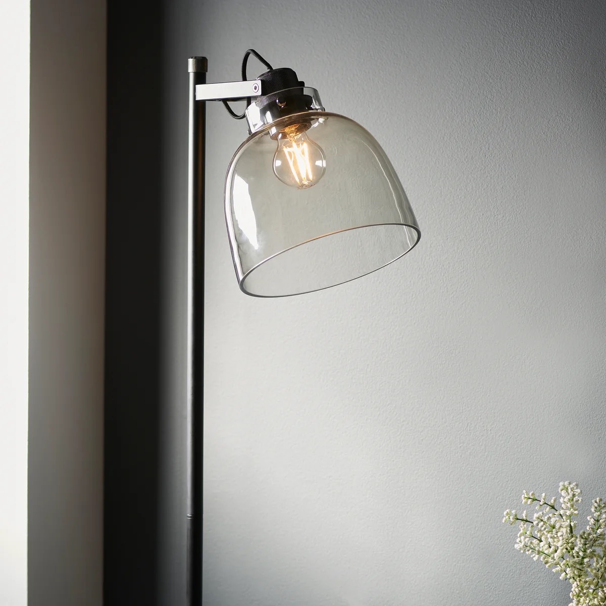 Readium Industrial Floor Lamp - Adjustable Glass Head Metal Base for Living Room and Bedroom T869