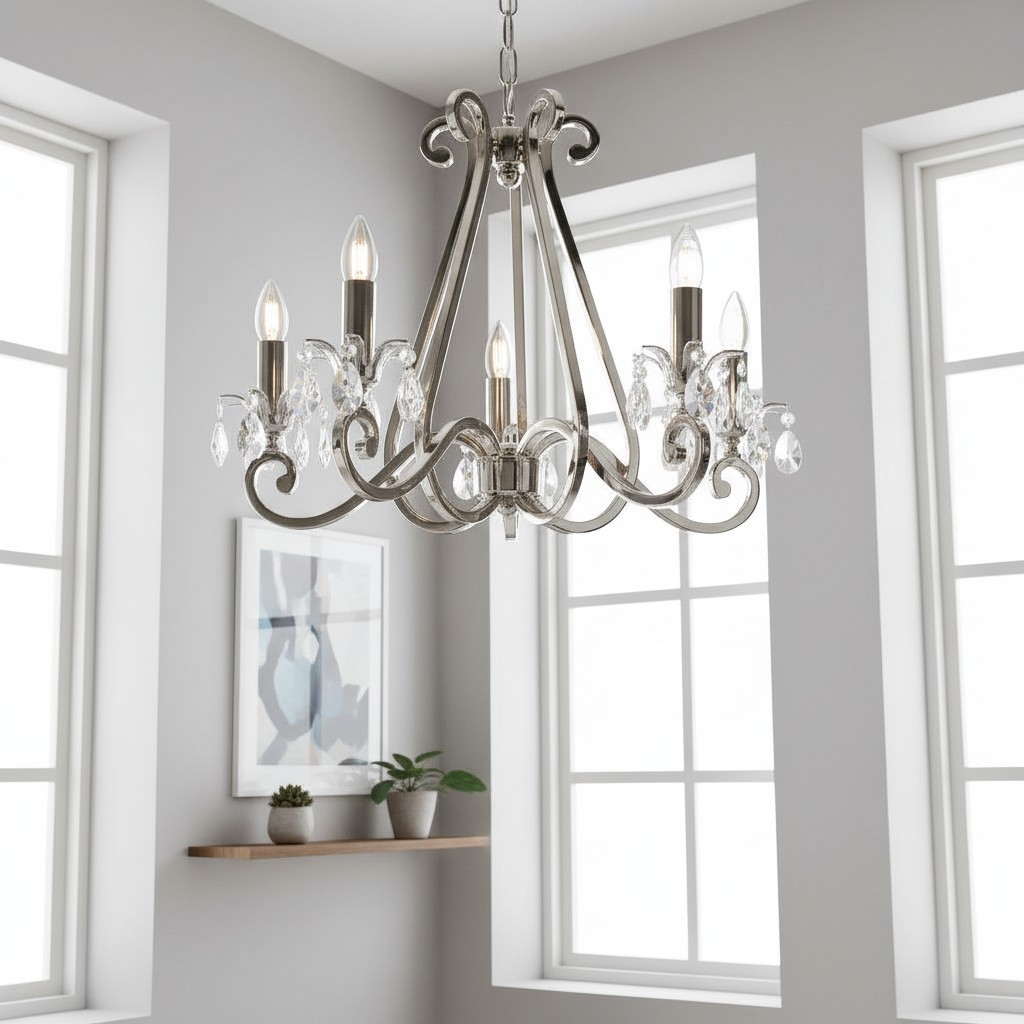 Talonis Crystal Chandelier - Traditional Candle-Style Brass and Nickel for Living Room and Dining Room T962