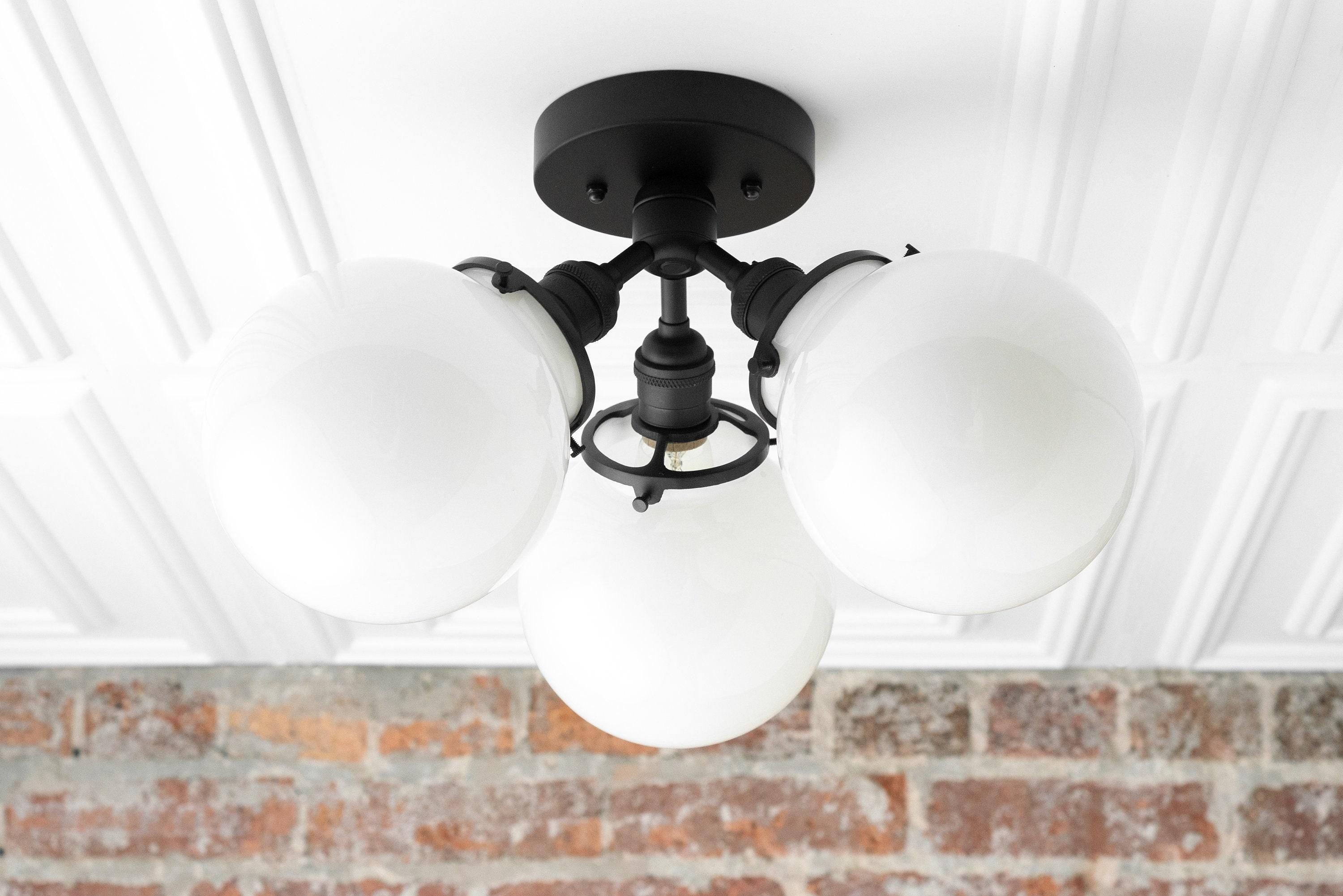 Glorica Glass Globe Light - Mid Century Semi Flush Ceiling Lamp T373