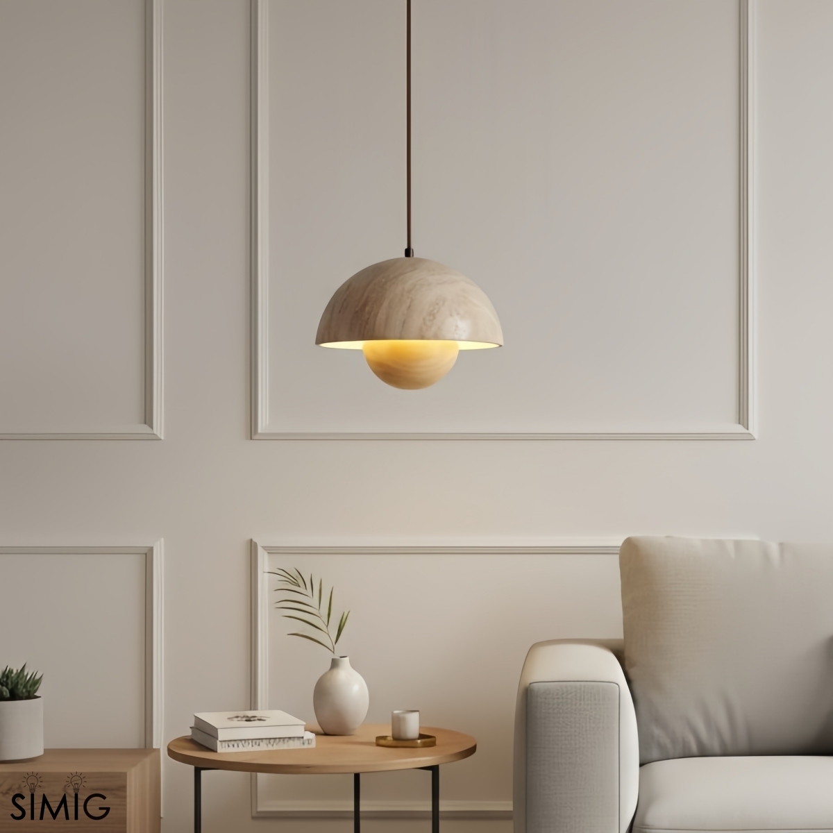 Semicircular Pendant Lamp - Modern Travertine Living Room G70